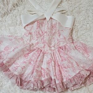Pink and White Floral Dress with Bow